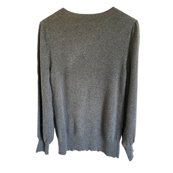New! Charter Club 100% Cashmere Sweater Puff Sleeve Dark Gray Medium Pullover Lu - Picture 2 of 9
